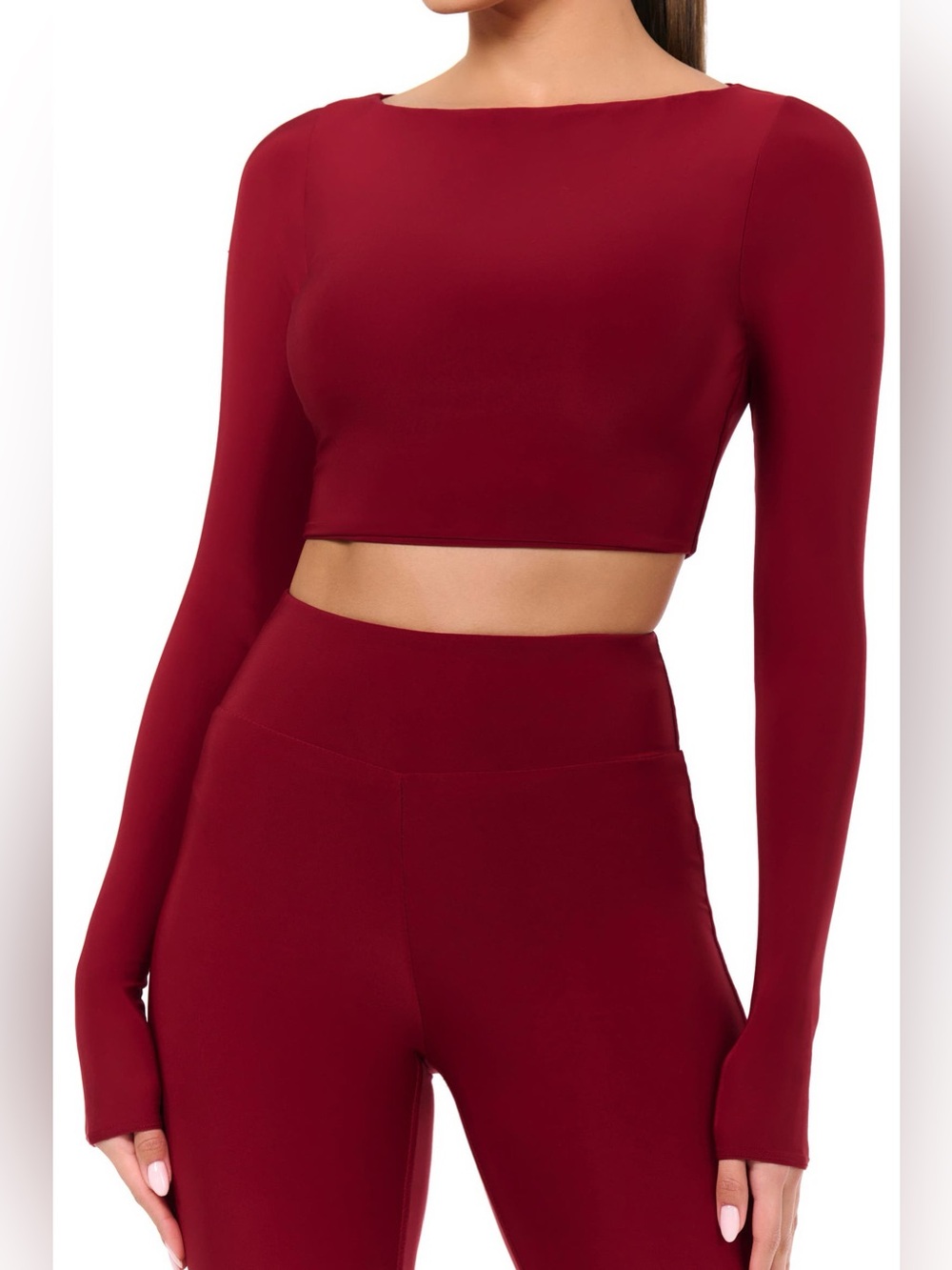 Naked Wardrobe Hourglass Bateau Crop Top Burgundy